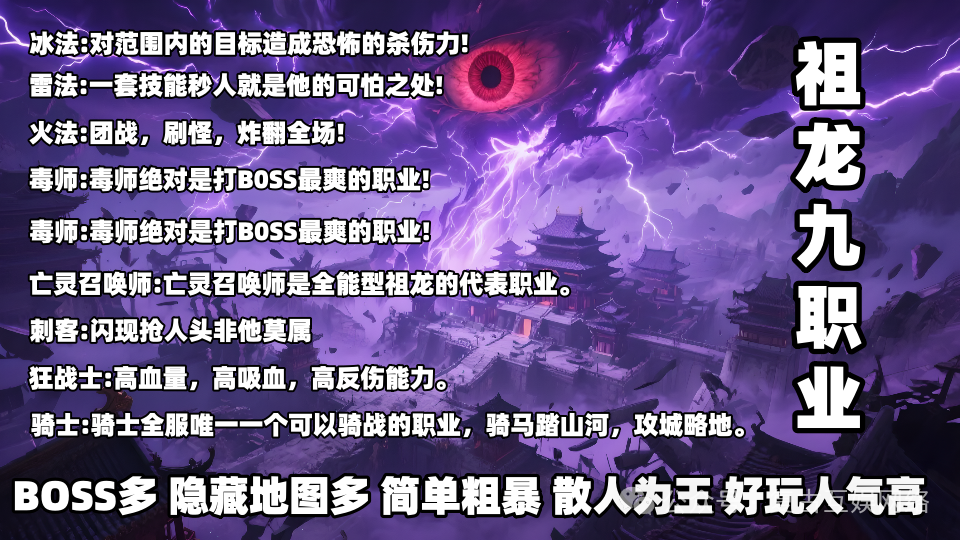 首战首区，祖龙复古神途开测，九大特色职业燃爆激情，隐藏地图玩法丰富，值得加入。